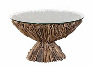 Artisan Home Interiors Driftwood Coffee Table / Glass Top