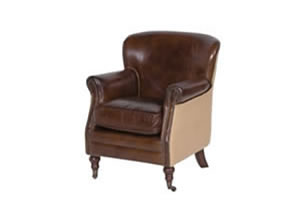 Artisan Home Interiors Brown Leather and Linen Armchair