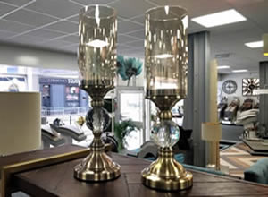 Artisan Home Interiors Pair Brass & Cut Glass Candle Holders